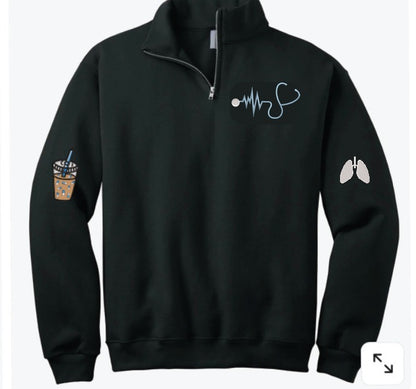 Embroidered Quarter-Zip Sweater – Nurse Pullover