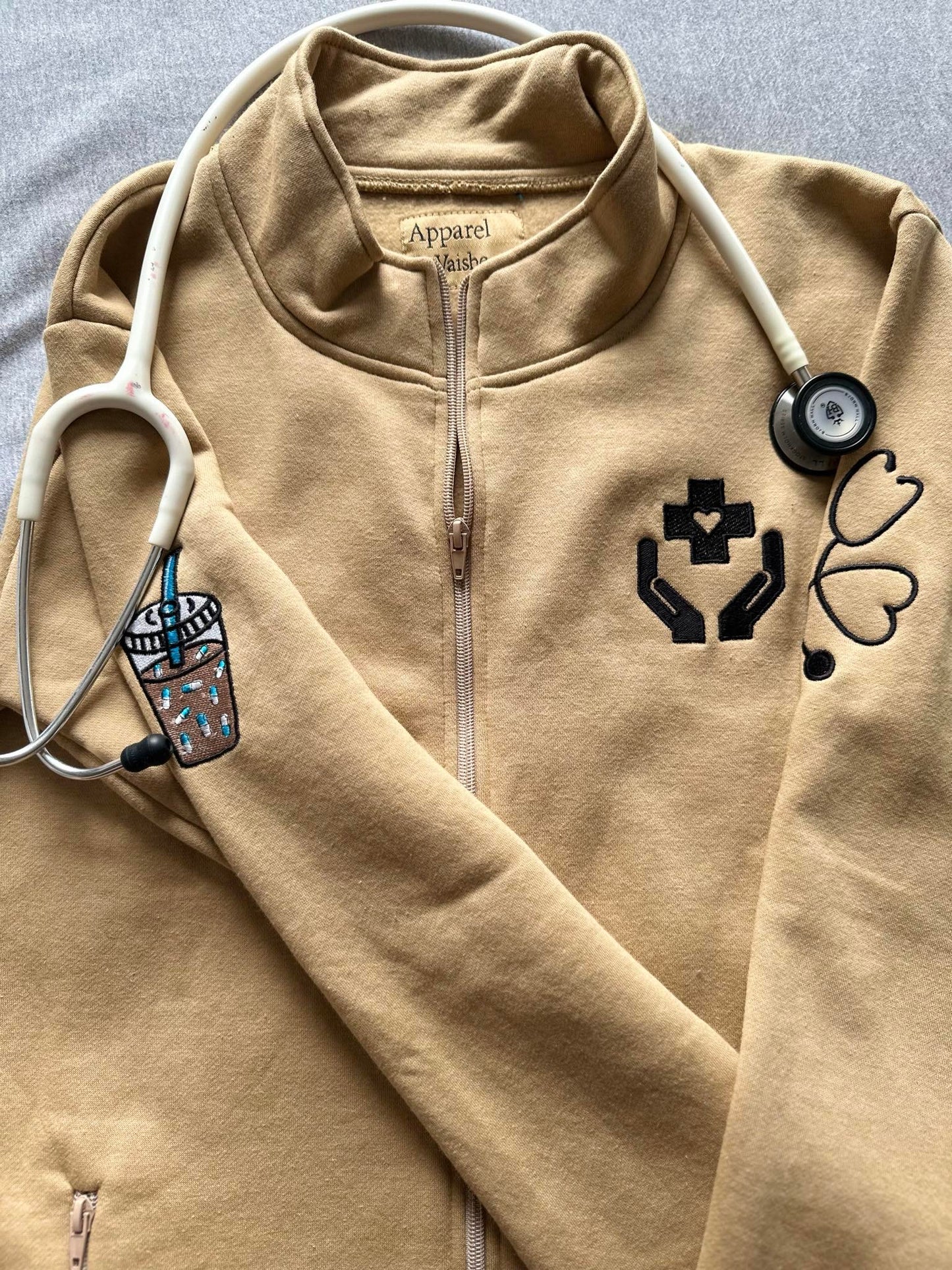 Tan Vitals & Vibes Zip-Up
